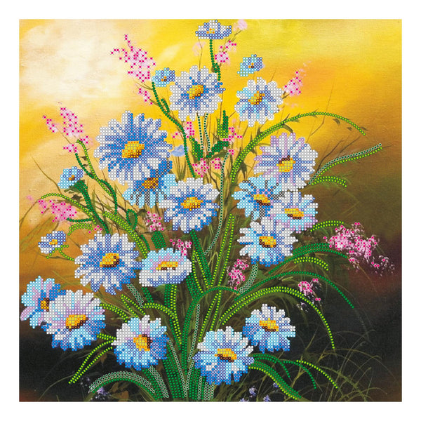 Canvas for bead embroidery "Wild camomiles" 11.8"x11.8" / 30.0x30.0 cm