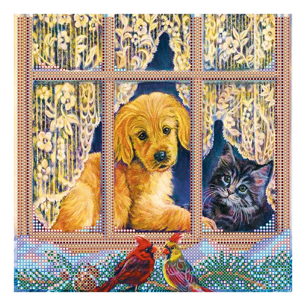 Canvas for bead embroidery "At the window" 7.9"x7.9" / 20.0x20.0 cm