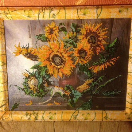 DIY Bead Embroidery Kit "Flowers of the Sun" 16.9"x12.6" / 43.0x32.0 cm