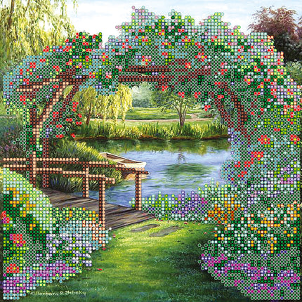 Canvas for bead embroidery "Flower Arc" 7.9"x7.9" / 20.0x20.0 cm
