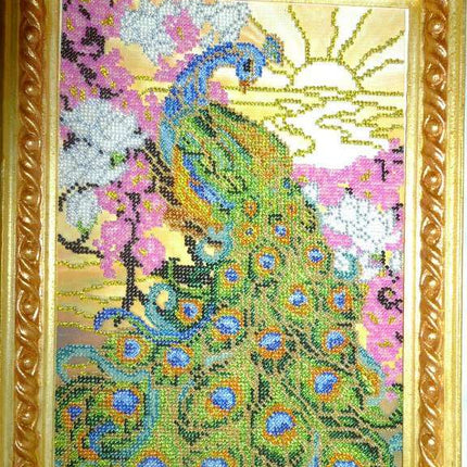 DIY Bead Embroidery Kit "Peacock" 7.9"x11.0" / 20.0x28.0 cm