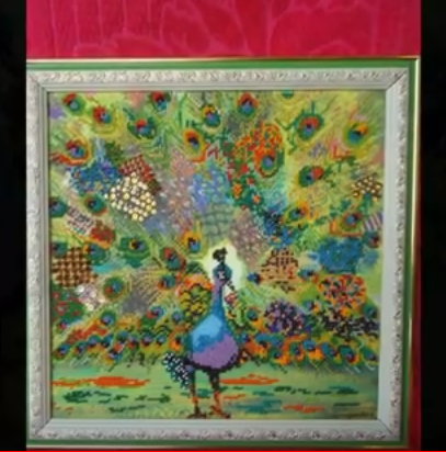 Canvas for bead embroidery "Quilting peacock" 11.8"x11.8" / 30.0x30.0 cm
