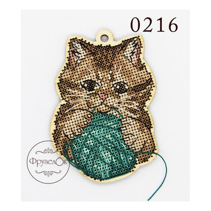 DIY Cross stitch kit on wood "Vasyl" 3.9x2.8 in / 10.0x7.0 cm