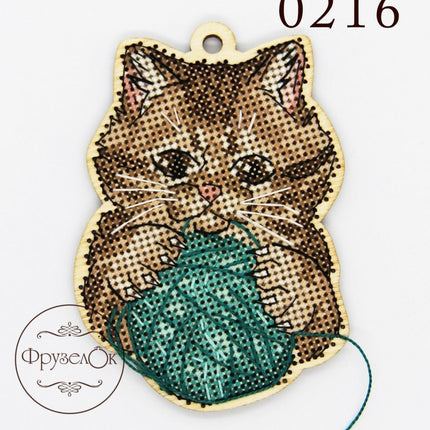 DIY Cross stitch kit on wood "Vasyl" 3.9x2.8 in / 10.0x7.0 cm