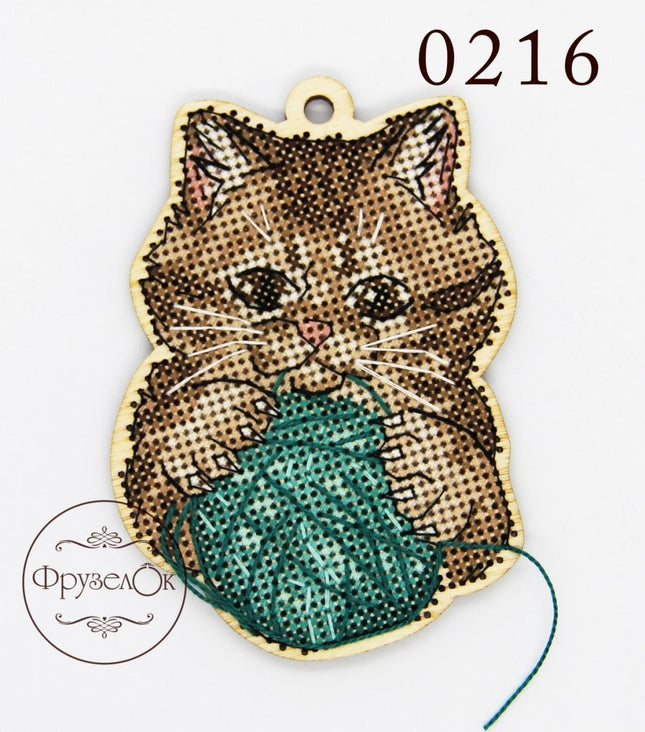 DIY Cross stitch kit on wood "Vasyl" 3.9x2.8 in / 10.0x7.0 cm