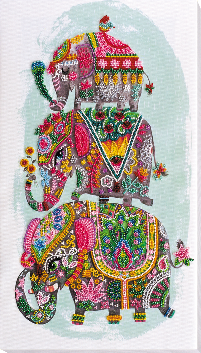DIY Bead Embroidery Kit "Three elephants for happiness" 10.2"x18.1" / 26.0x46.0 cm
