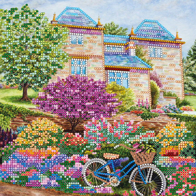 Canvas for bead embroidery "Country walk" 7.9"x7.9" / 20.0x20.0 cm