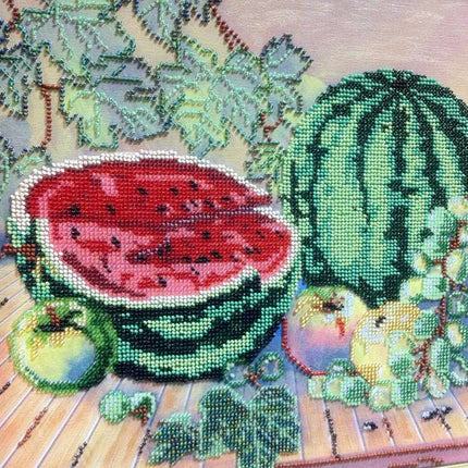 Canvas for bead embroidery "Red-ripe melon" 11.8"x11.8" / 30.0x30.0 cm