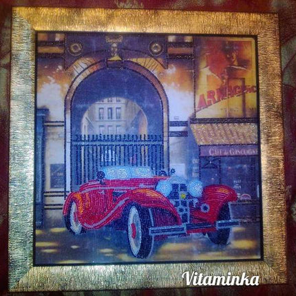 DIY Bead Embroidery Kit "Auto Retro – 1" 11.8"x11.8" / 30.0x30.0 cm