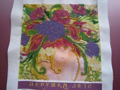 Canvas for bead embroidery "Summer Girl" 7.9"x7.9" / 20.0x20.0 cm