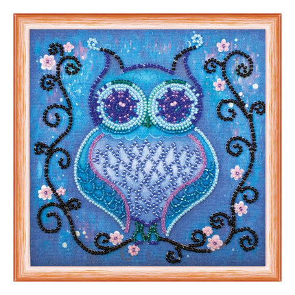 DIY Bead Embroidery Kit "Blue owl"  5.9"x5.9" / 15.0x15.0 cm