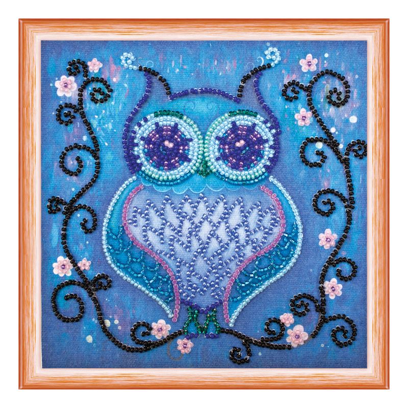 DIY Bead Embroidery Kit "Blue owl"  5.9"x5.9" / 15.0x15.0 cm