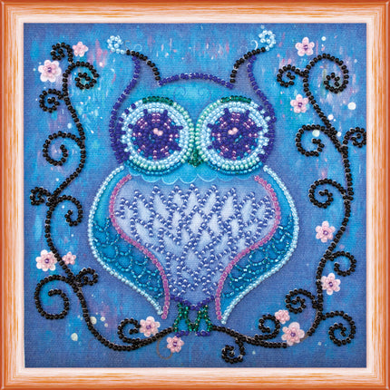 DIY Bead Embroidery Kit "Blue owl"  5.9"x5.9" / 15.0x15.0 cm