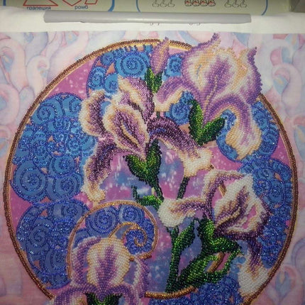 Canvas for bead embroidery "Singing irises" 11.8"x11.8" / 30.0x30.0 cm