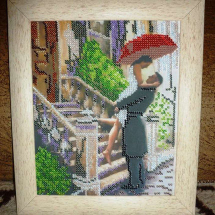 Canvas for bead embroidery "Date in the Rain" 7.9"x7.9" / 20.0x20.0 cm