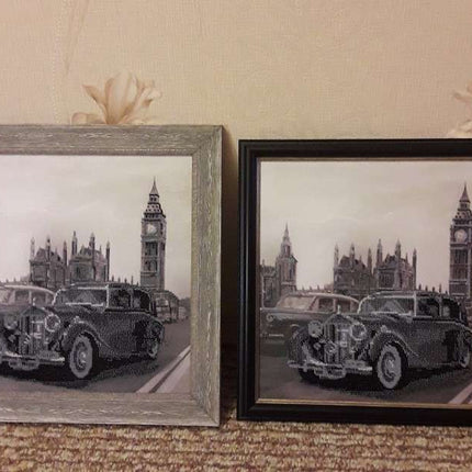Canvas for bead embroidery "Auto retro monocrome" 11.8"x11.8" / 30.0x30.0 cm