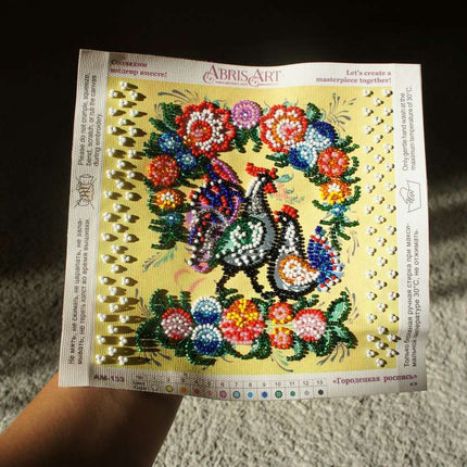 DIY Bead Embroidery Kit "Gorodets painting"  5.9"x5.9" / 15.0x15.0 cm