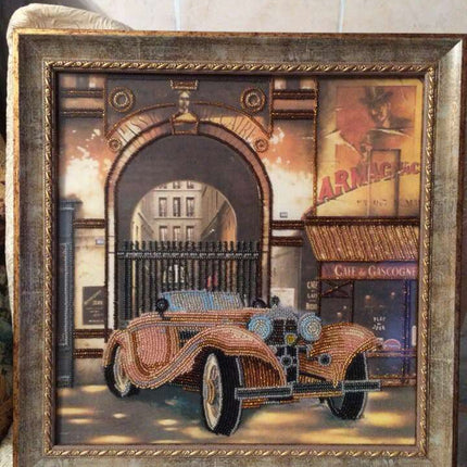 DIY Bead Embroidery Kit "Auto Retro – 2" 11.8"x11.8" / 30.0x30.0 cm