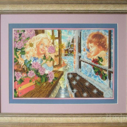 DIY Bead Embroidery Kit "Kay and Gerda" 13.8"x10.2" / 35.0x26.0 cm