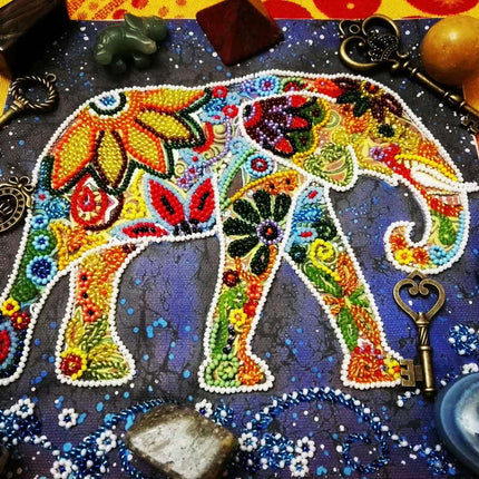 Canvas for bead embroidery "Indian elephant" 7.9"x7.9" / 20.0x20.0 cm