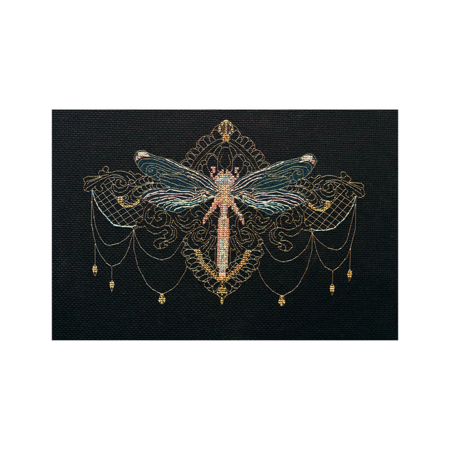 DIY Cross Stitch Kit "Golden dragonfly" 9.4"x6.3"