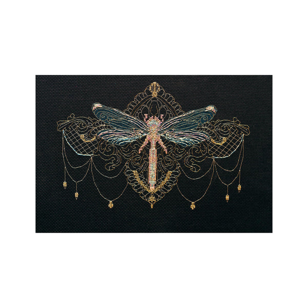 DIY Cross Stitch Kit "Golden dragonfly" 9.4"x6.3"
