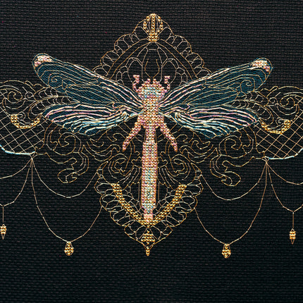 DIY Cross Stitch Kit "Golden dragonfly" 9.4"x6.3"
