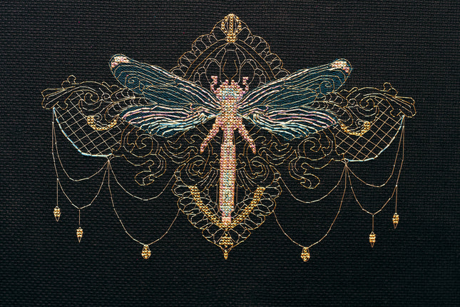 DIY Cross Stitch Kit "Golden dragonfly" 9.4"x6.3"