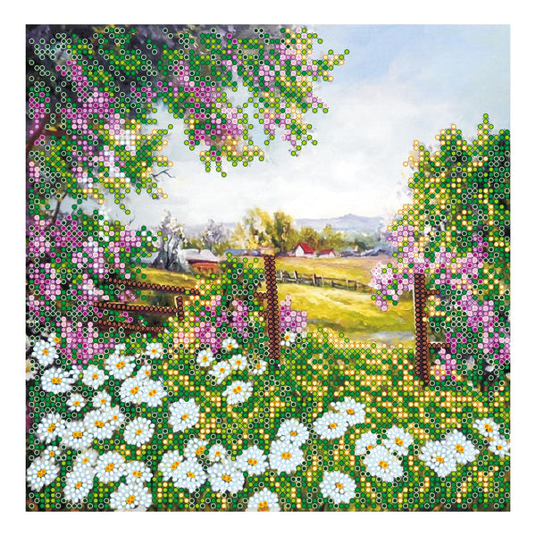 Canvas for bead embroidery "Carpathian fields" 7.9"x7.9" / 20.0x20.0 cm