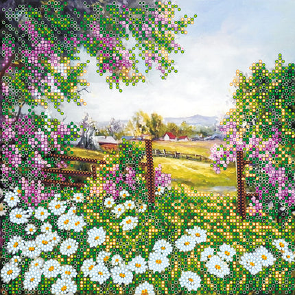 Canvas for bead embroidery "Carpathian fields" 7.9"x7.9" / 20.0x20.0 cm