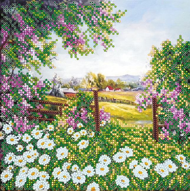 Canvas for bead embroidery "Carpathian fields" 7.9"x7.9" / 20.0x20.0 cm