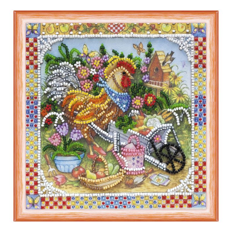 DIY Bead Embroidery Kit "Garden cockerel"  5.9"x5.9" / 15.0x15.0 cm
