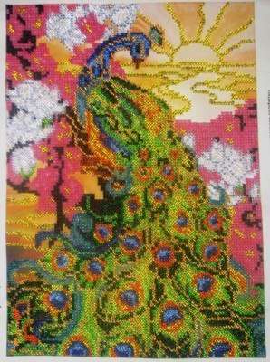 DIY Bead Embroidery Kit "Peacock" 7.9"x11.0" / 20.0x28.0 cm