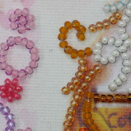 DIY Bead Embroidery Kit "Owl and coffee"  5.9"x5.9" / 15.0x15.0 cm