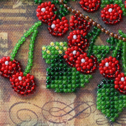 DIY Bead Embroidery Kit "Cherry twig"  5.9"x5.9" / 15.0x15.0 cm