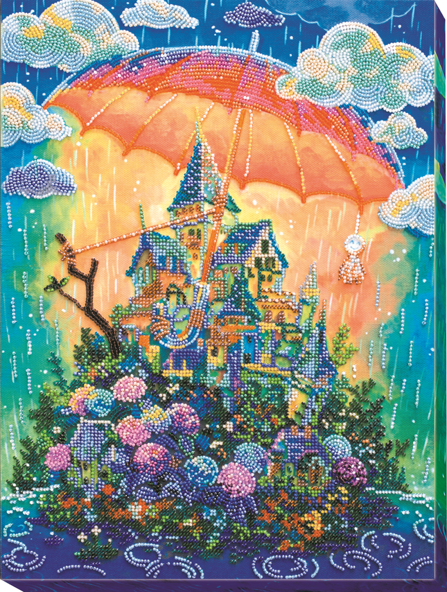 DIY Bead Embroidery Kit "Cozy little world" 11.0"x14.6" / 28.0x37.0 cm