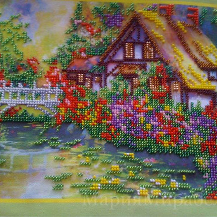 DIY Bead Embroidery Kit "The old bridge" 9.8"x8.1" / 25.0x20.5 cm
