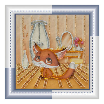 DIY Bead Embroidery Kit "Fox pup"  5.9"x5.9" / 15.0x15.0 cm