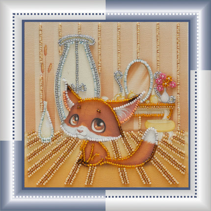 DIY Bead Embroidery Kit "Fox pup"  5.9"x5.9" / 15.0x15.0 cm