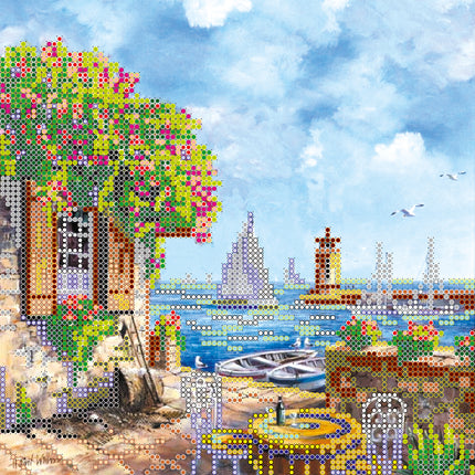 Canvas for bead embroidery "On Shore" 7.9"x7.9" / 20.0x20.0 cm