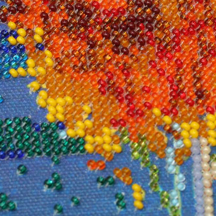 DIY Bead Embroidery Kit "Fire in sky blue - 1" 9.8"x17.7" / 25.0x45.0 cm
