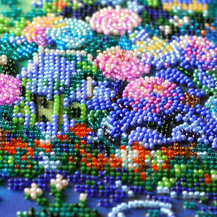 DIY Bead Embroidery Kit "Cozy little world" 11.0"x14.6" / 28.0x37.0 cm