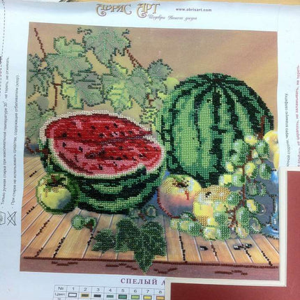 Canvas for bead embroidery "Red-ripe melon" 11.8"x11.8" / 30.0x30.0 cm