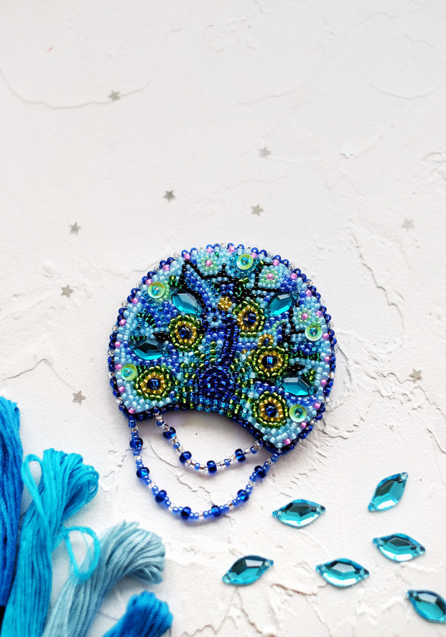 Beadwork kit for creating brooch "Peacock"