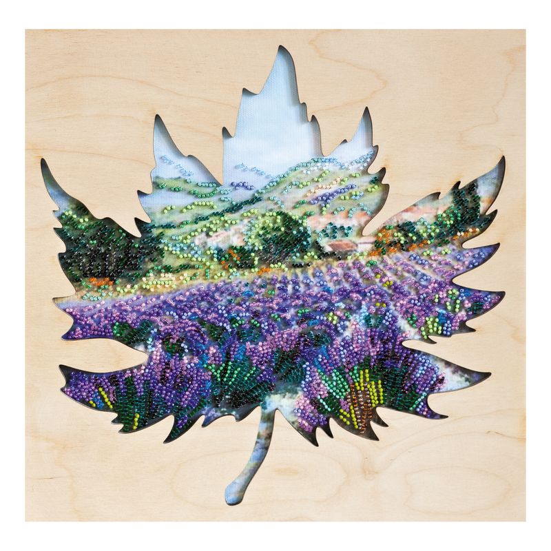 DIY Bead Embroidery Kit with decorative wooden frame "Fields of Provence" 11.7"x11.7" / 29.7x29.7 cm