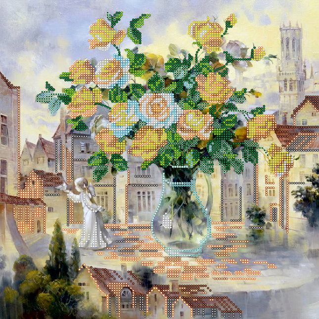 Canvas for bead embroidery "Near the townhall" 11.8"x11.8" / 30.0x30.0 cm