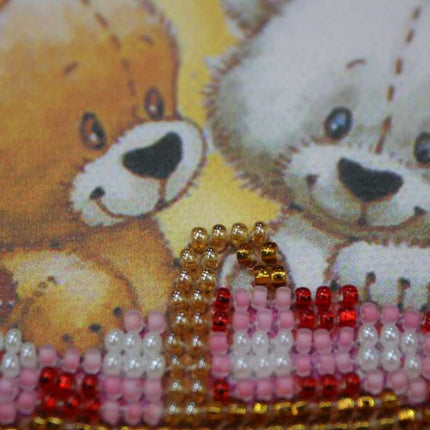 DIY Bead Embroidery Kit "Bears and basket"  5.9"x5.9" / 15.0x15.0 cm