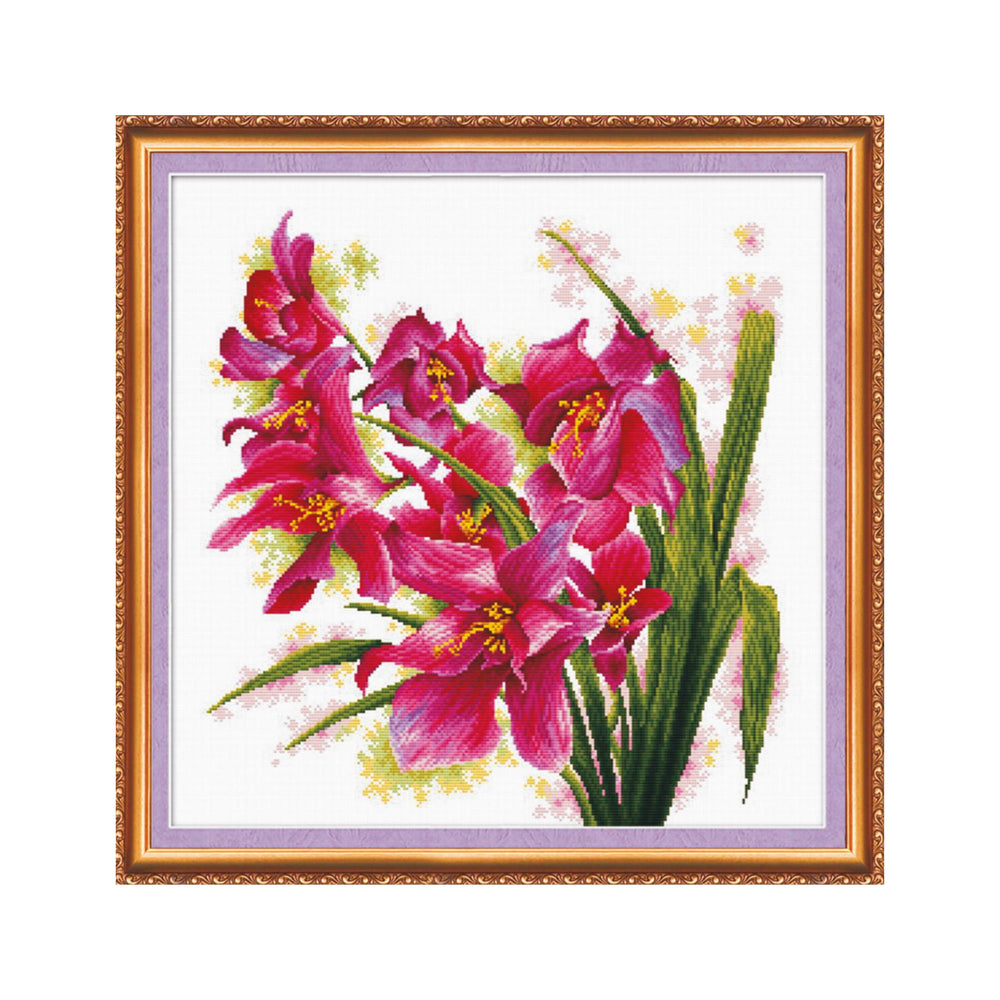 DIY Cross Stitch Kit "Purple orchids" 15.7"x15.7"