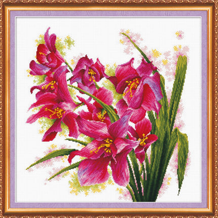 DIY Cross Stitch Kit "Purple orchids" 15.7"x15.7"
