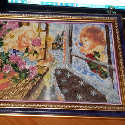 DIY Bead Embroidery Kit "Kay and Gerda" 13.8"x10.2" / 35.0x26.0 cm